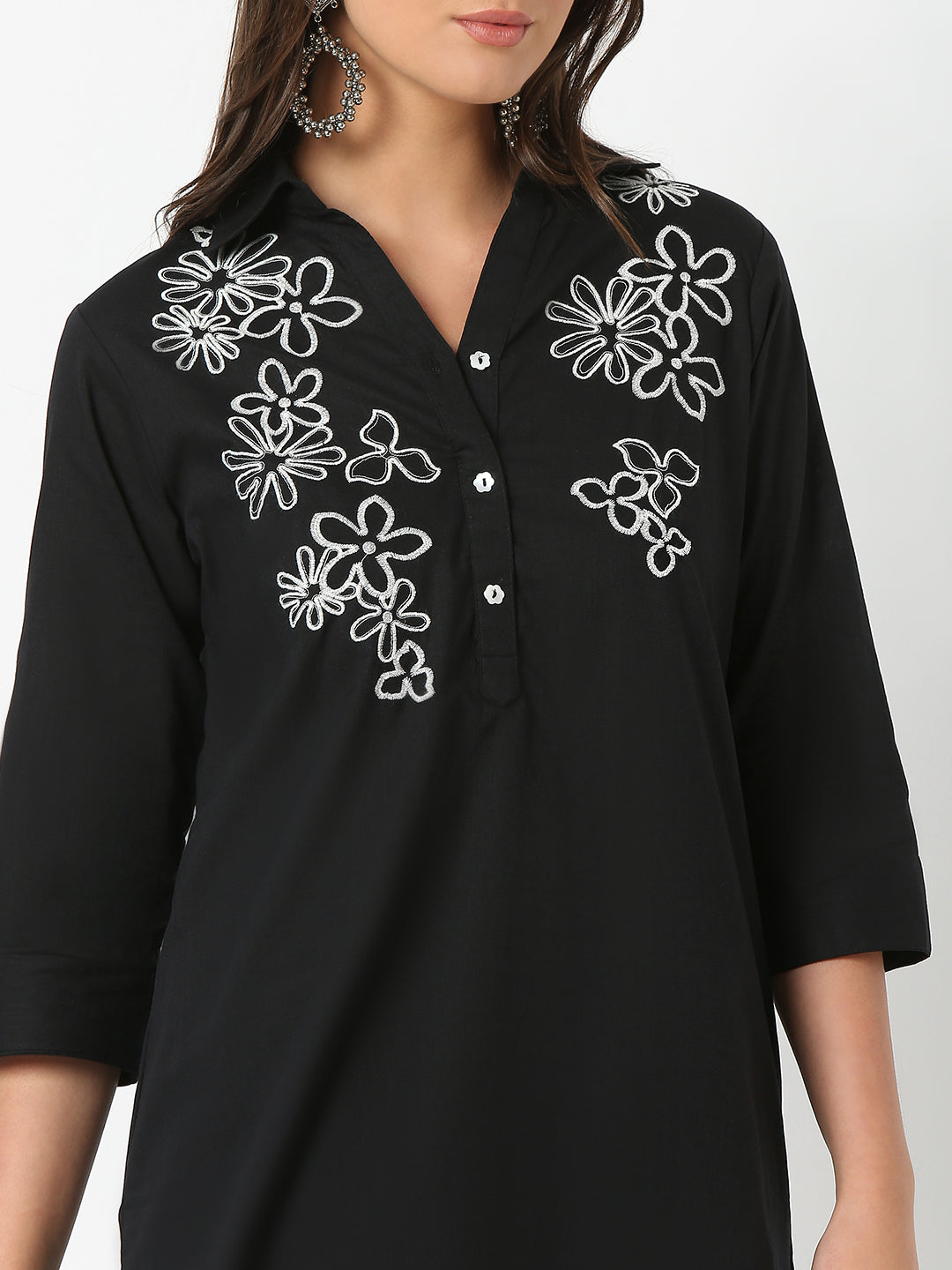 Regular Fit Embroidered Three-Fourth Sleeve Kurta with Pant Set