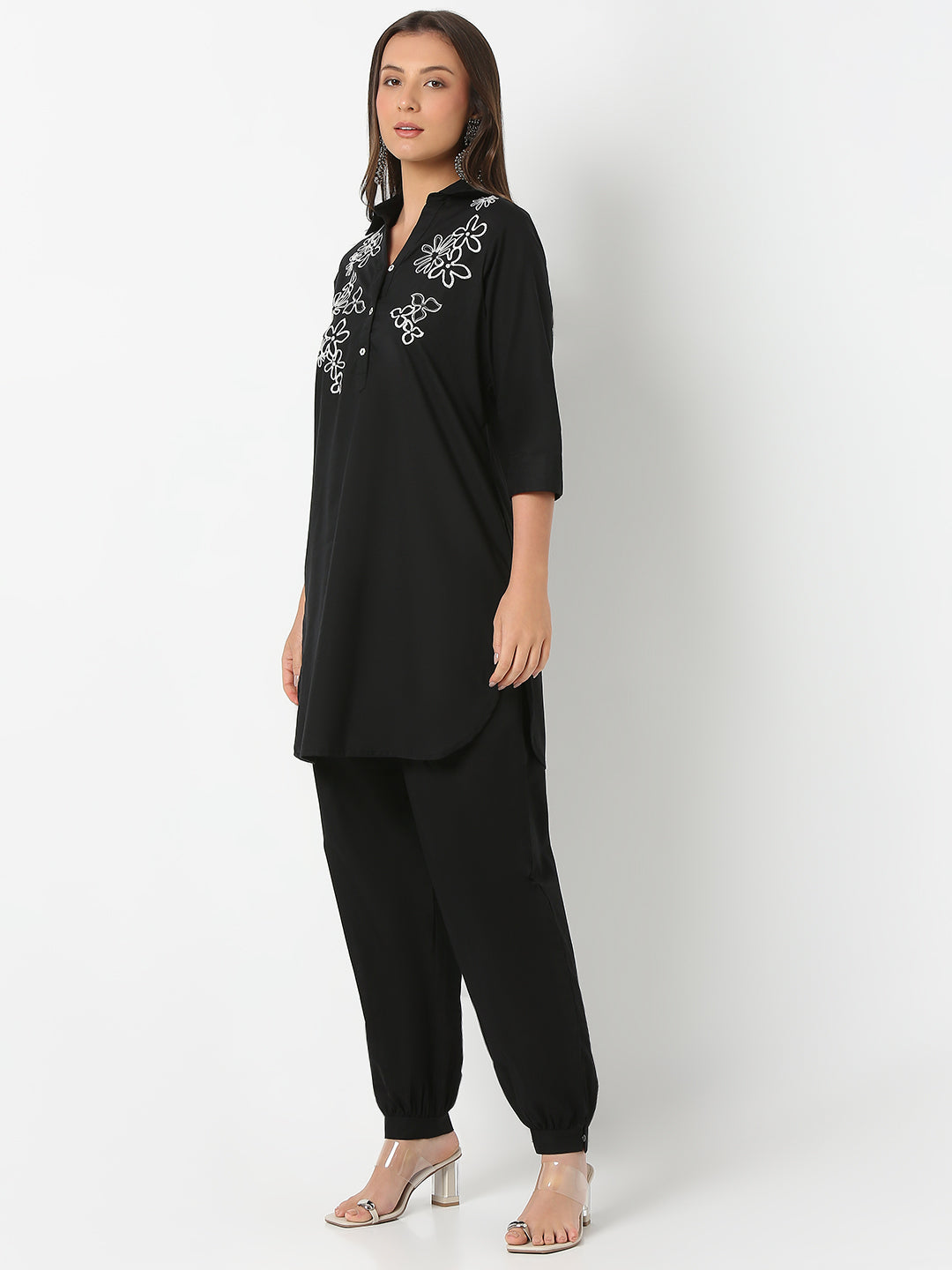 Regular Fit Embroidered Three-Fourth Sleeve Kurta with Pant Set