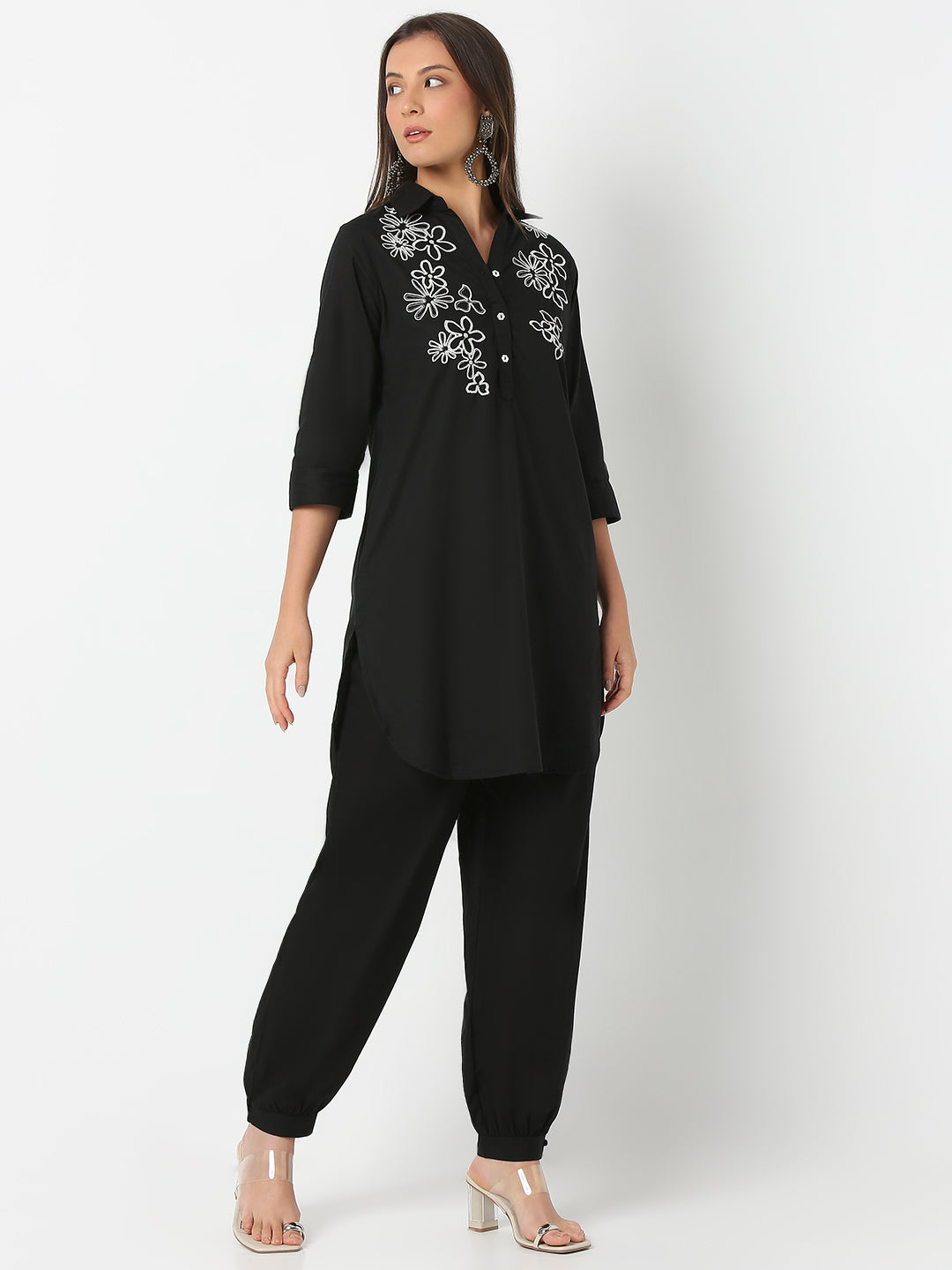 Regular Fit Embroidered Three-Fourth Sleeve Kurta with Pant Set