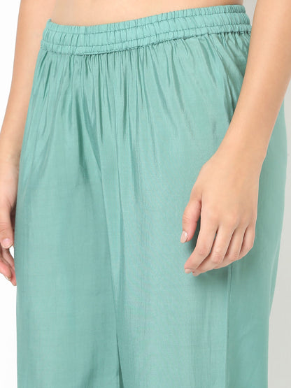 Straight Fit Embroidered V-Neck Kurta With Pant With Dupatta Set