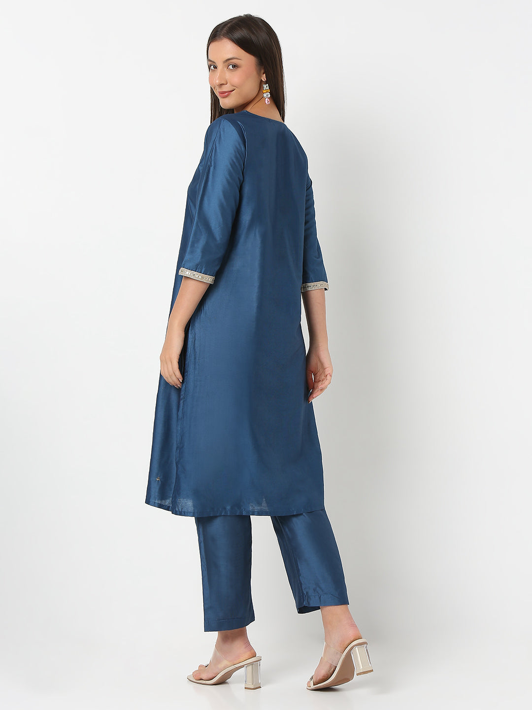 Regular Fit Embroidered Three-Fourth Sleeve Kurta and Pant with Dupatta Set