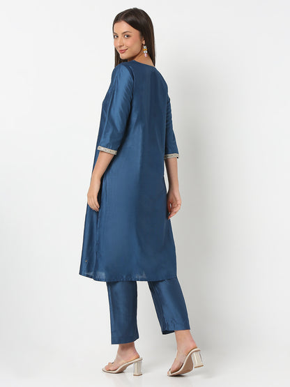 Regular Fit Embroidered Three-Fourth Sleeve Kurta and Pant with Dupatta Set