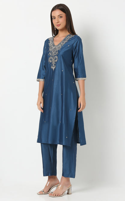 Regular Fit Embroidered Three-Fourth Sleeve Kurta and Pant with Dupatta Set