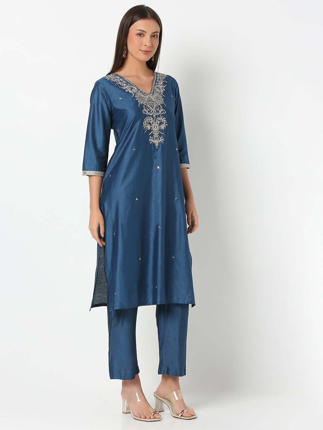 Regular Fit Embroidered Three-Fourth Sleeve Kurta and Pant with Dupatta Set