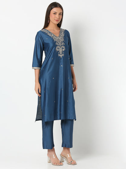 Regular Fit Embroidered Three-Fourth Sleeve Kurta and Pant with Dupatta Set