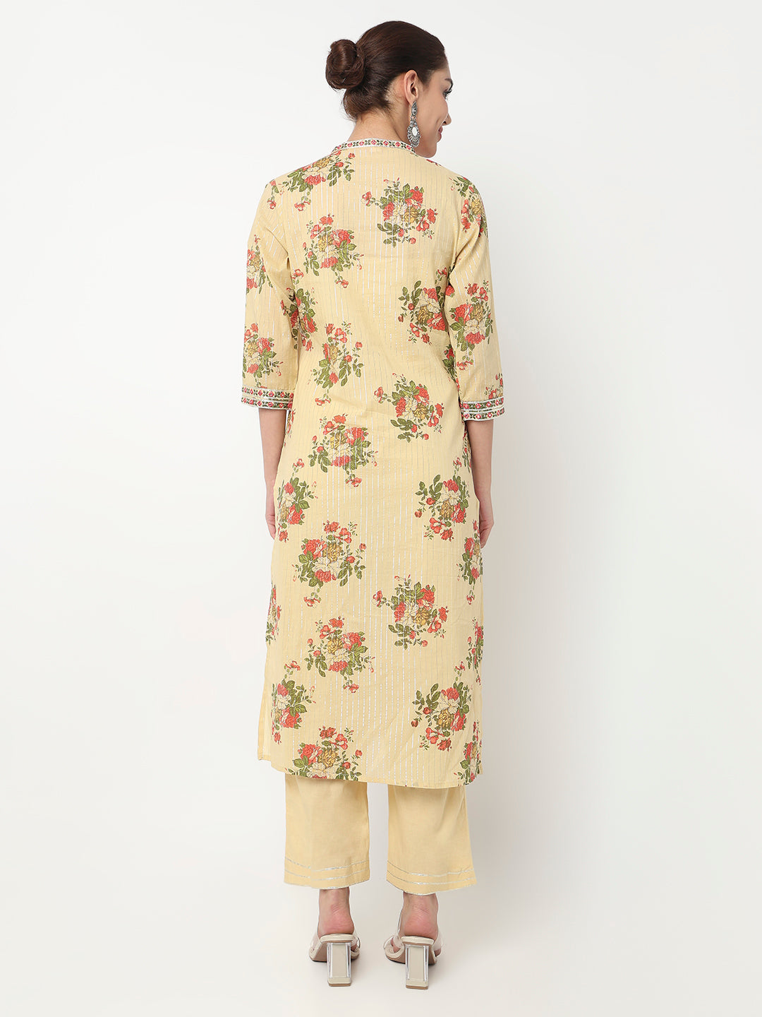 V-Neck Printed Straight Kurta and Pant with Dupatta Set