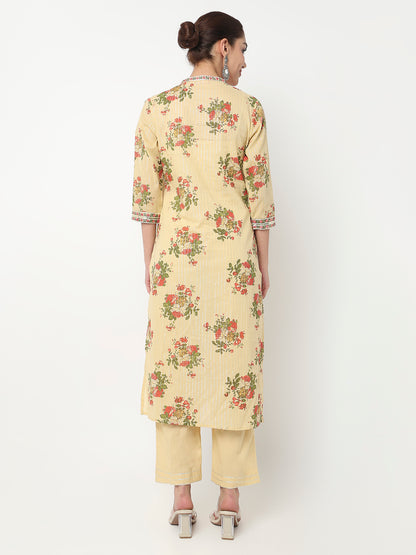 V-Neck Printed Straight Kurta and Pant with Dupatta Set