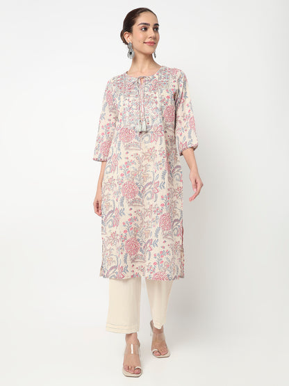 Embroidered Straight Kurta and Pant with Dupatta Set