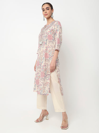Embroidered Straight Kurta and Pant with Dupatta Set