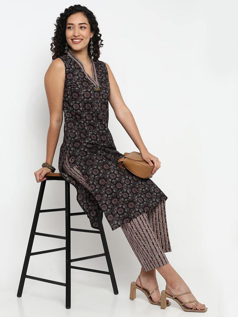 Printed Sleeveless Kurta with Pant Set