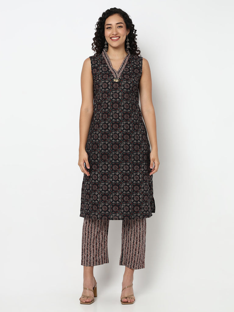 Printed Sleeveless Kurta with Pant Set