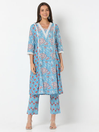 Flare Fit Printed Three-Fourth Sleeve Kurta with Pant Set