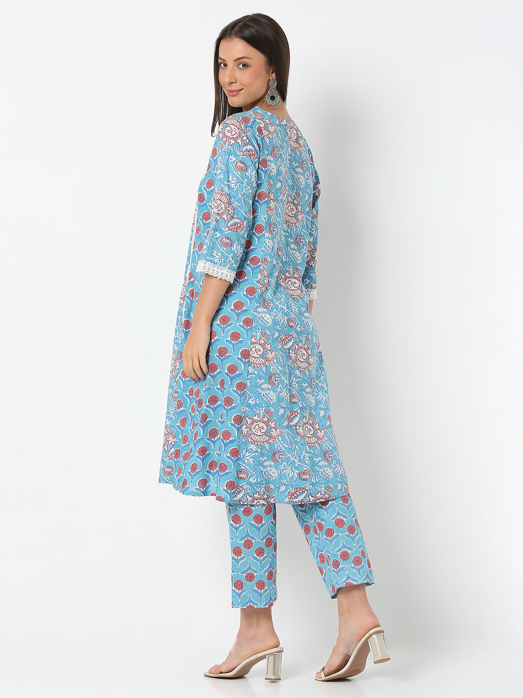 Flare Fit Printed Three-Fourth Sleeve Kurta with Pant Set