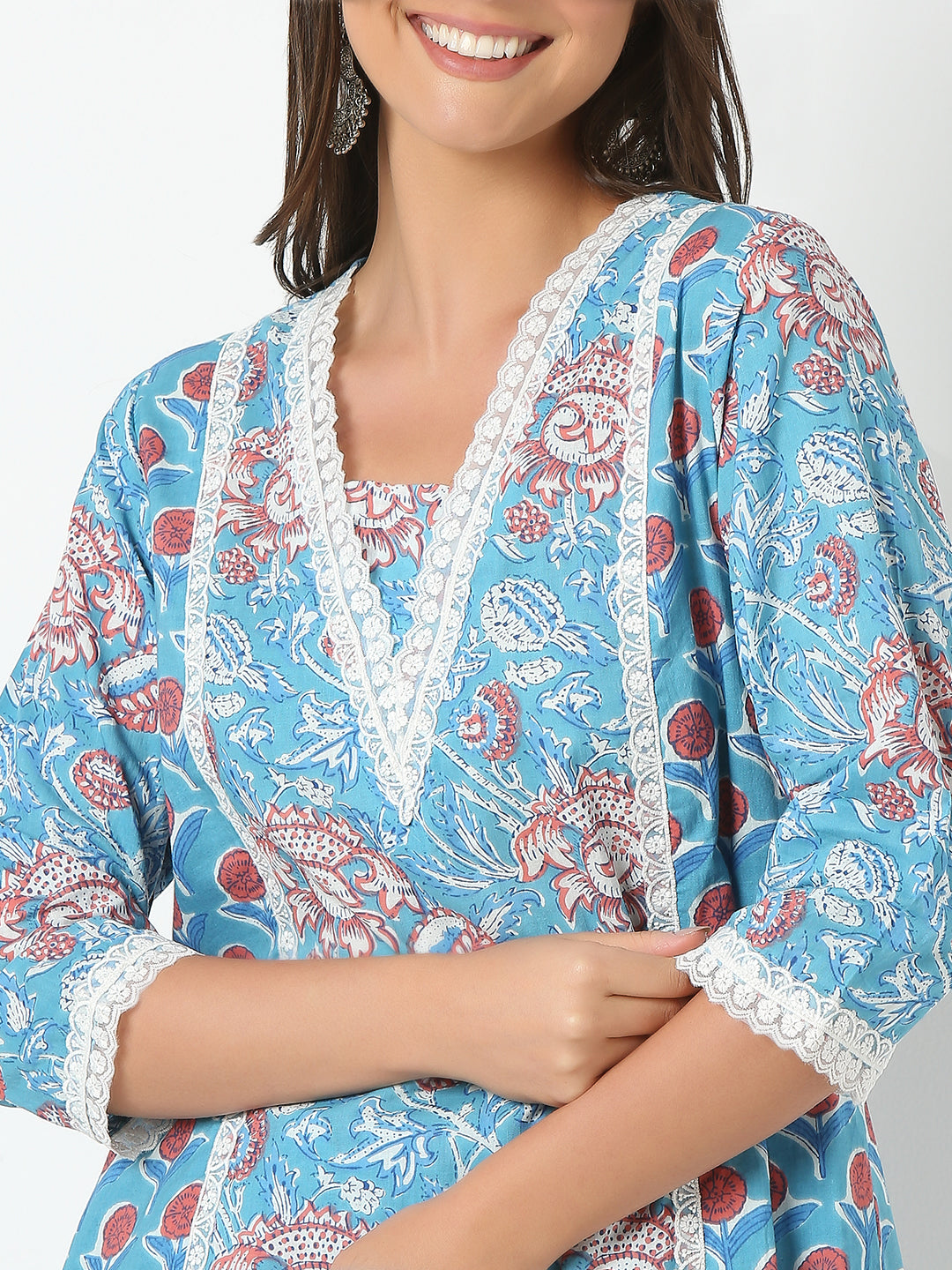 Flare Fit Printed Three-Fourth Sleeve Kurta with Pant Set