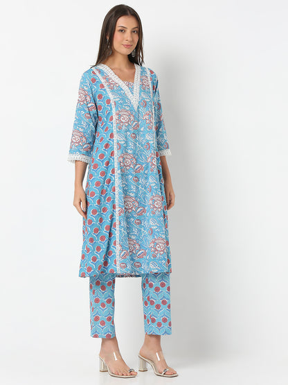 Flare Fit Printed Three-Fourth Sleeve Kurta with Pant Set