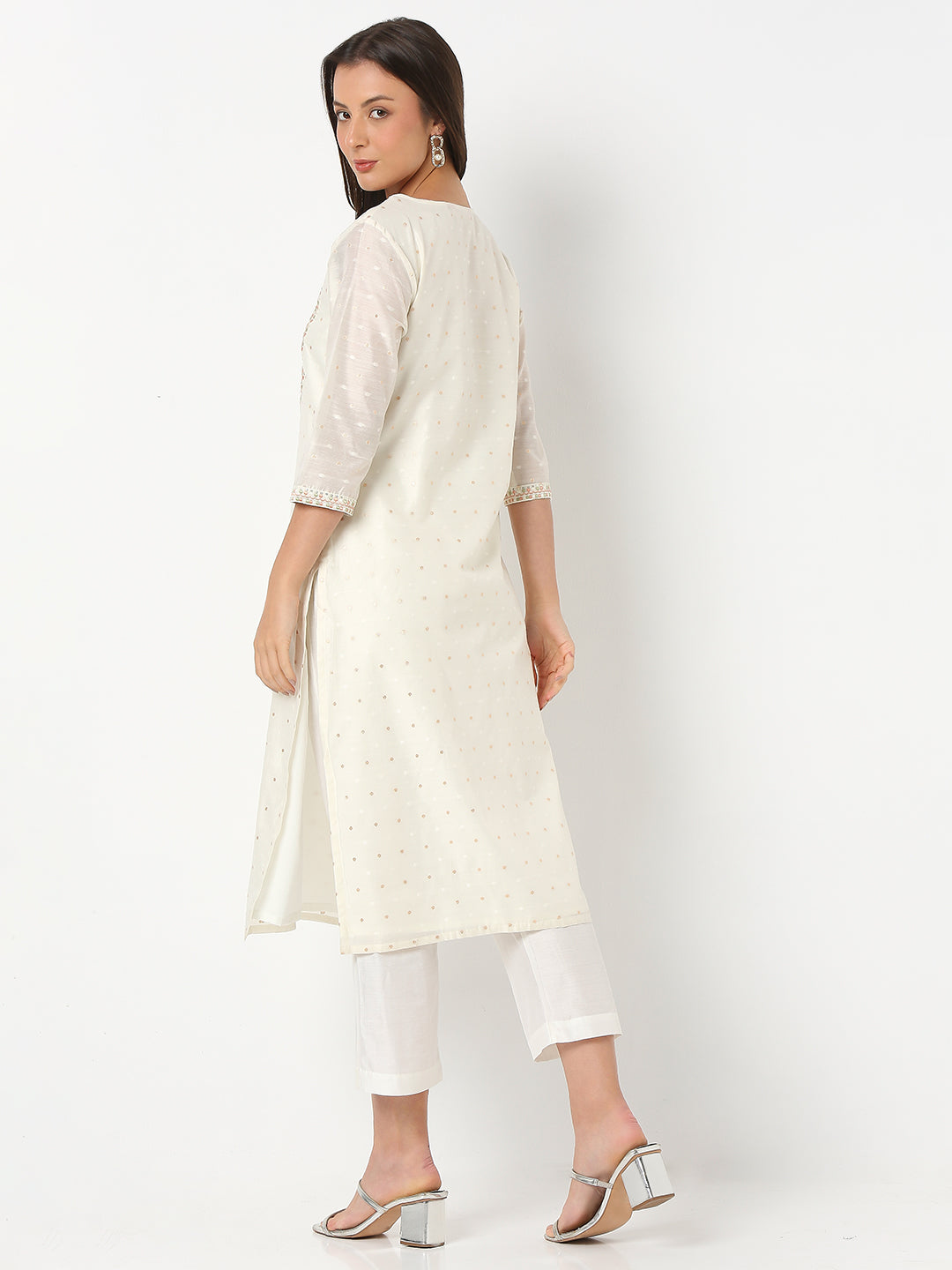 Flare Fit Embroidered Three-Fourth Sleeve Kurta and Pant with Dupatta Set