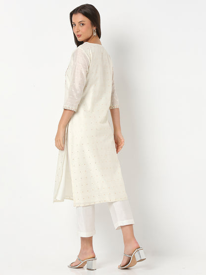 Flare Fit Embroidered Three-Fourth Sleeve Kurta and Pant with Dupatta Set