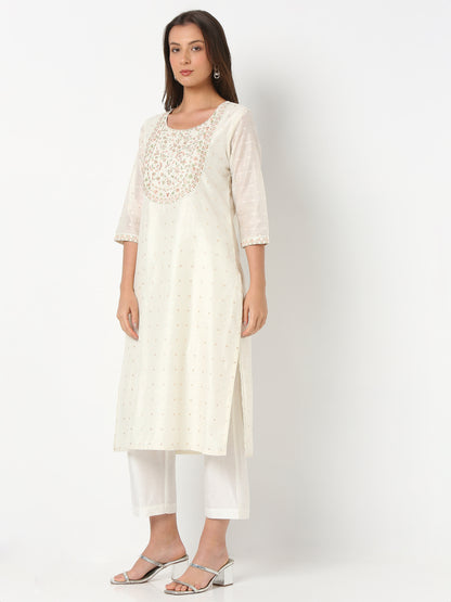 Flare Fit Embroidered Three-Fourth Sleeve Kurta and Pant with Dupatta Set
