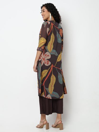 Printed Fusion Crop Top and Palazzo with Jacket Set
