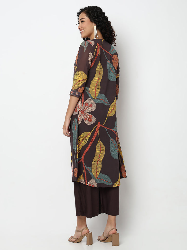 Printed Fusion Crop Top and Palazzo with Jacket Set