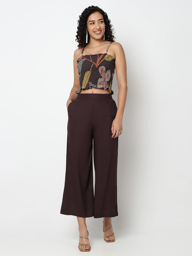 Printed Fusion Crop Top and Palazzo with Jacket Set