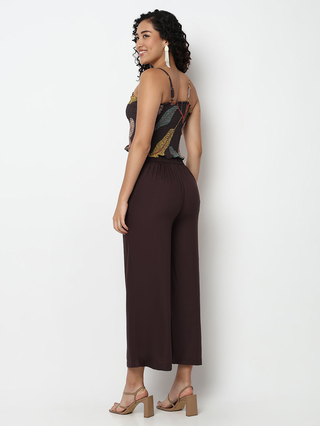 Printed Fusion Crop Top and Palazzo with Jacket Set