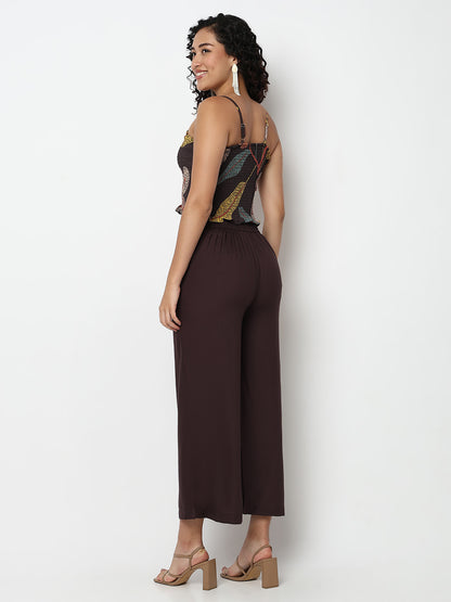 Printed Fusion Crop Top and Palazzo with Jacket Set