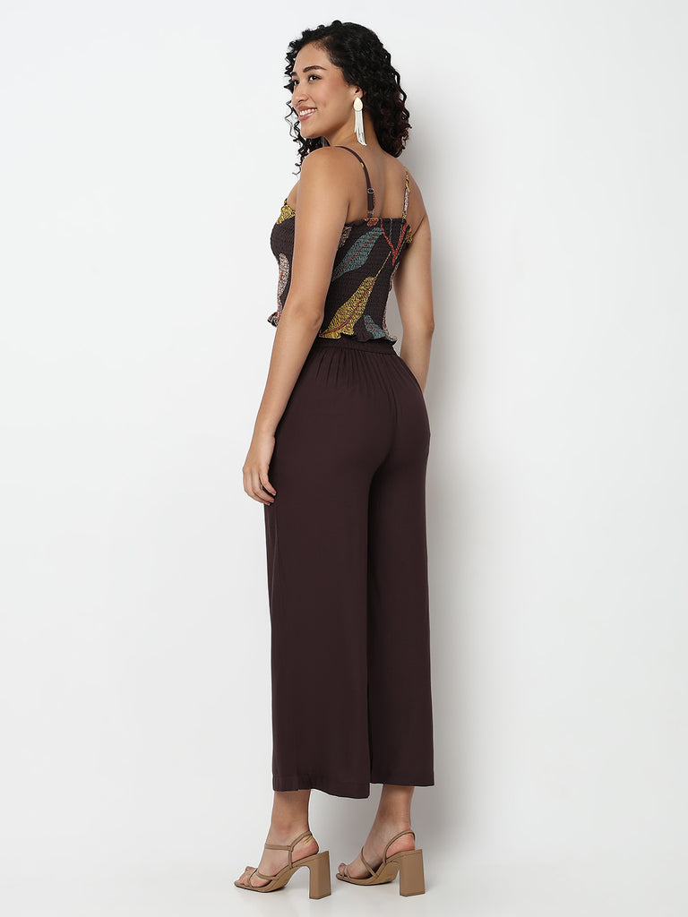 Printed Fusion Crop Top and Palazzo with Jacket Set