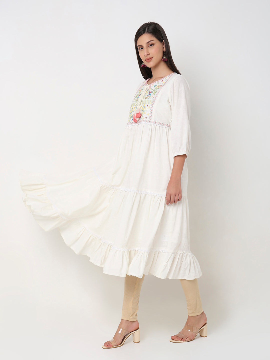 Flare Fit Embroidered Kurta