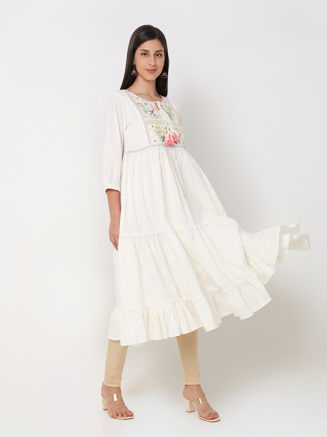 Flare Fit Embroidered Kurta