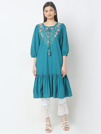 Flare Fit Embroidered Kurta