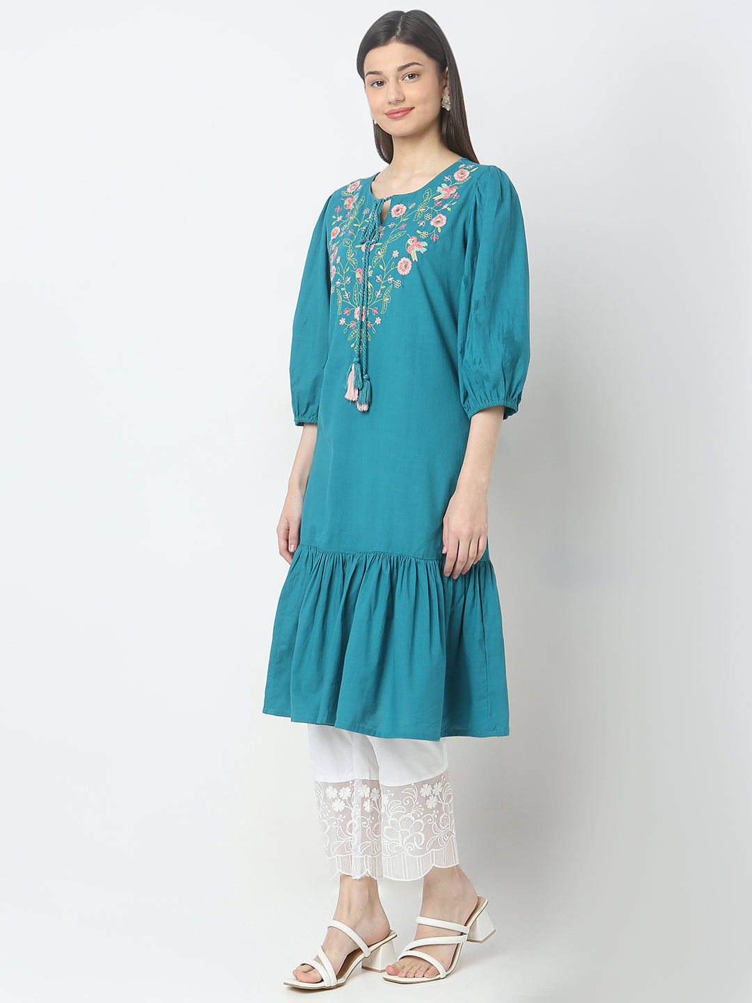 Flare Fit Embroidered Kurta