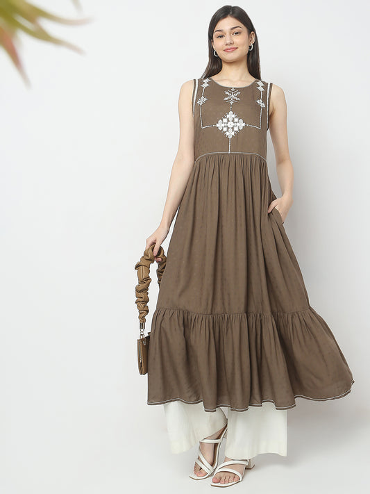 Flare Fit Embroidered Kurta