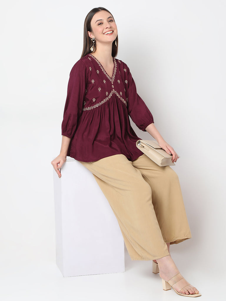 Flare Fit Embroidered A-Line Top