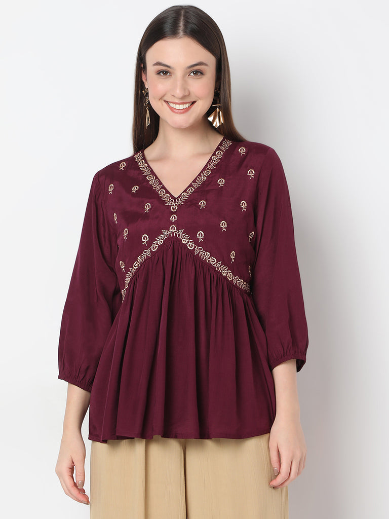 Flare Fit Embroidered A-Line Top