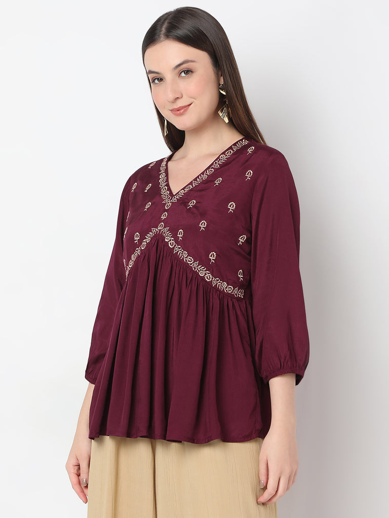 Flare Fit Embroidered A-Line Top