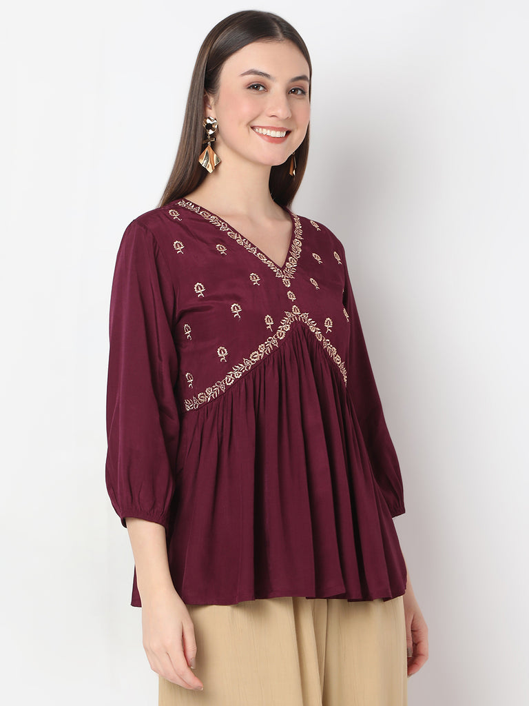 Flare Fit Embroidered A-Line Top