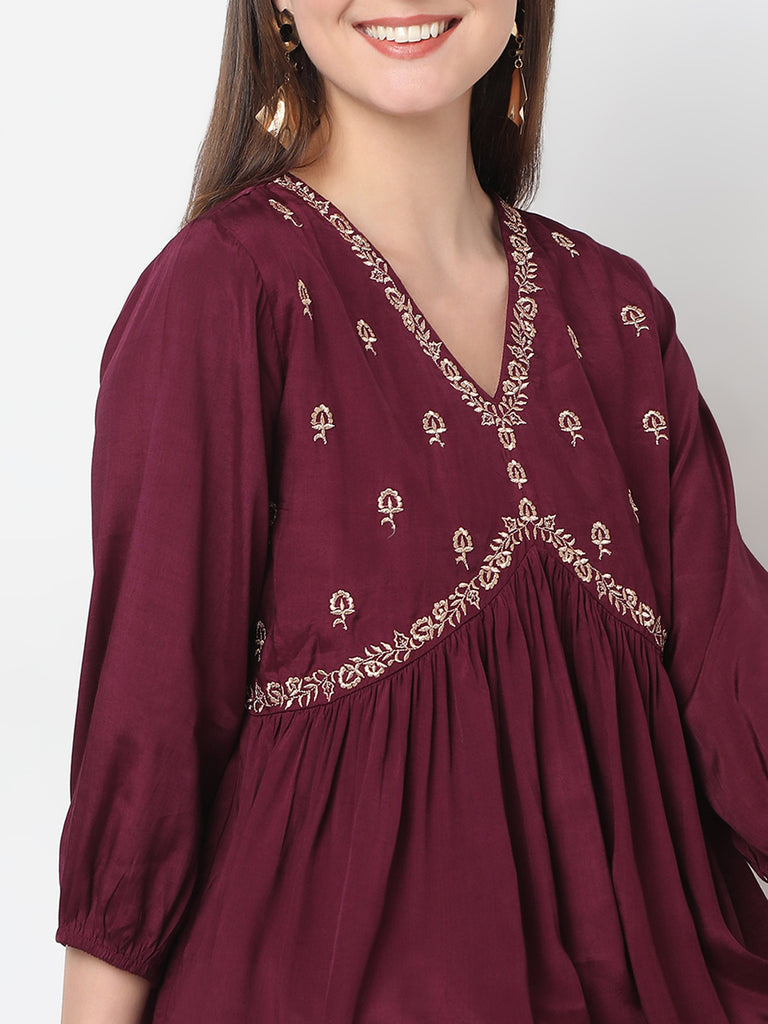 Flare Fit Embroidered A-Line Top