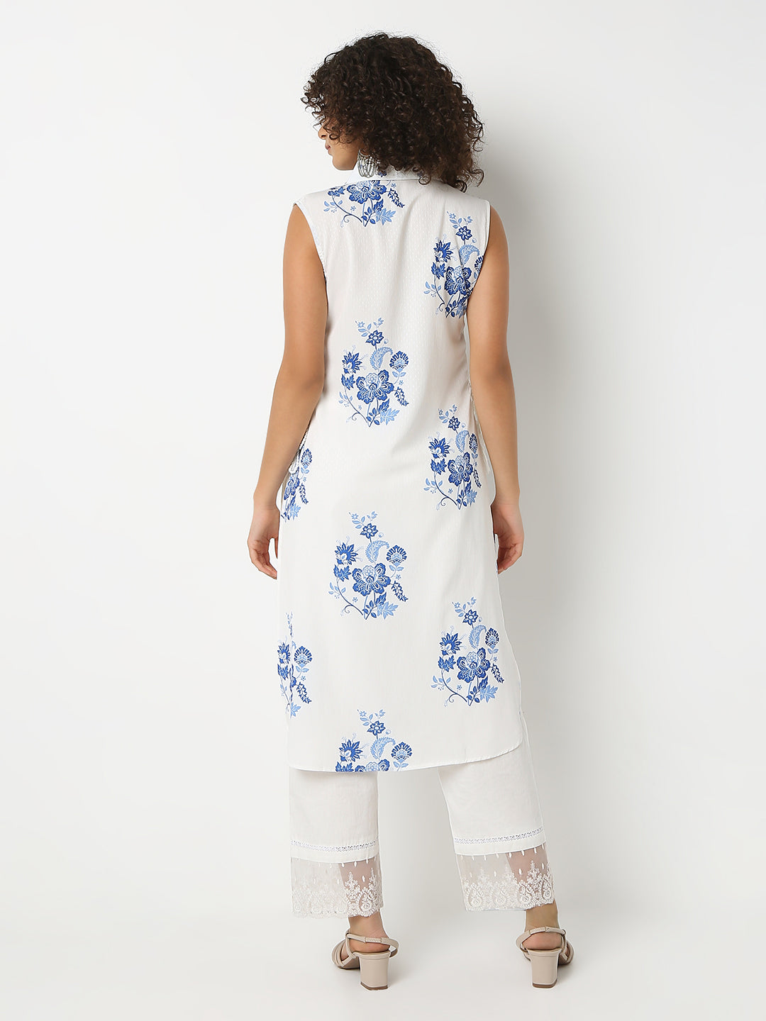 Straight Fit Printed Shirt Collar Sleeveless Kurta