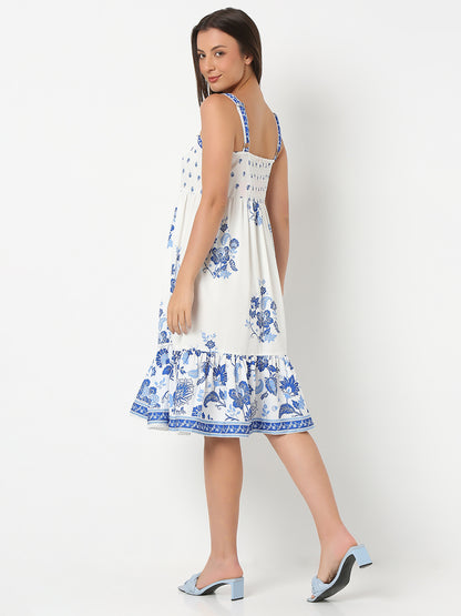 Regular Fit Printed Shoulder Straps Sleeve Dress