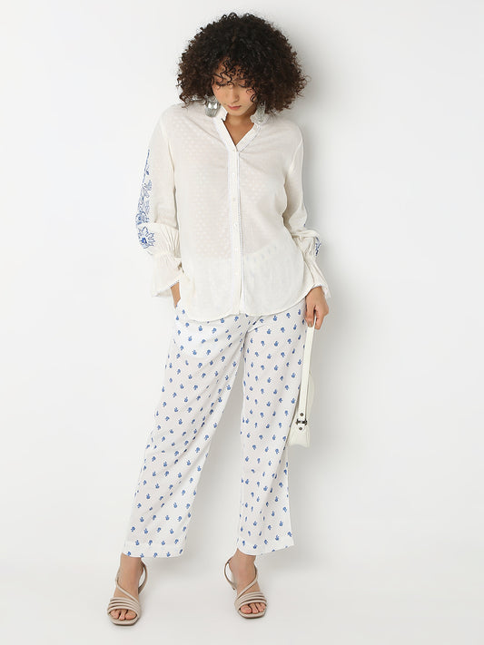 Straight Fit Embroidered Band Neck Full Sleeve Top