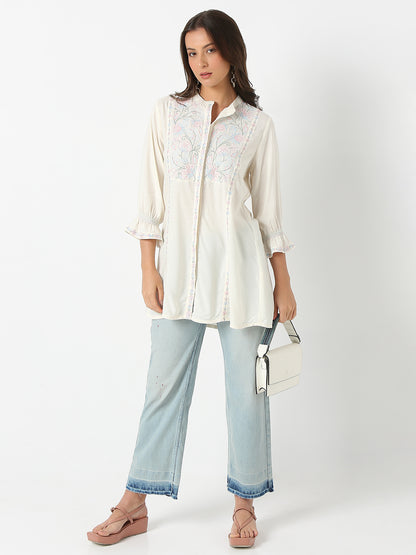 Straight Fit Solid Three-Fourth Sleeve Kurta