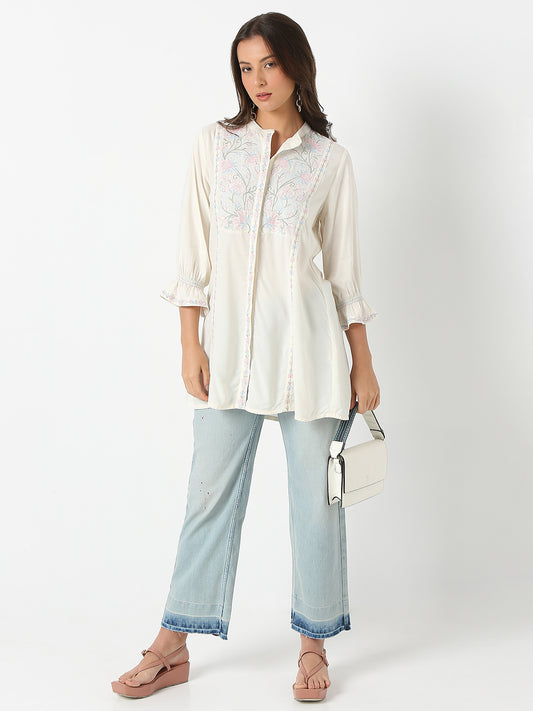 Straight Fit Solid Three-Fourth Sleeve Kurta