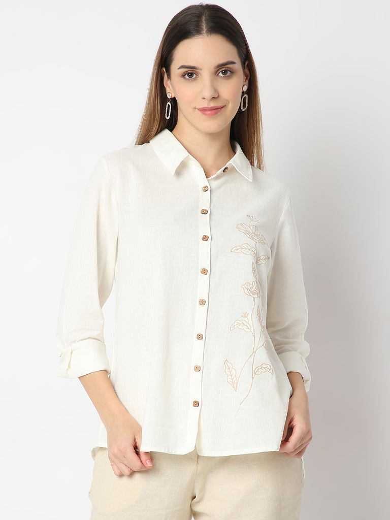 Regular Fit Solid A Line Desert Dunes Three-Fourth Sleeve Shirt