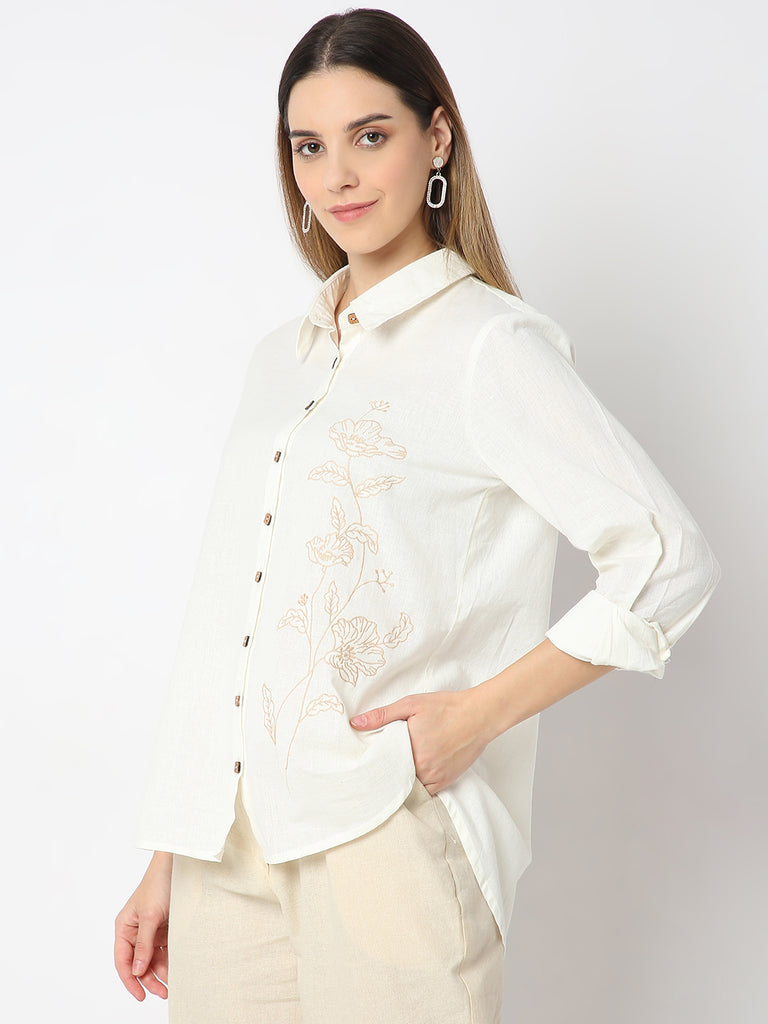 Regular Fit Solid A Line Desert Dunes Three-Fourth Sleeve Shirt