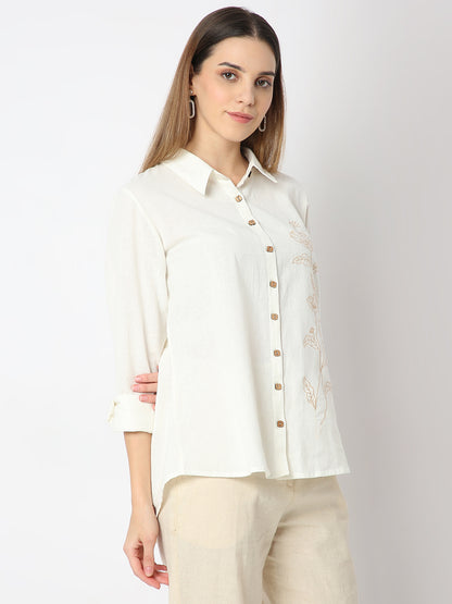 Regular Fit Solid A Line Desert Dunes Three-Fourth Sleeve Shirt