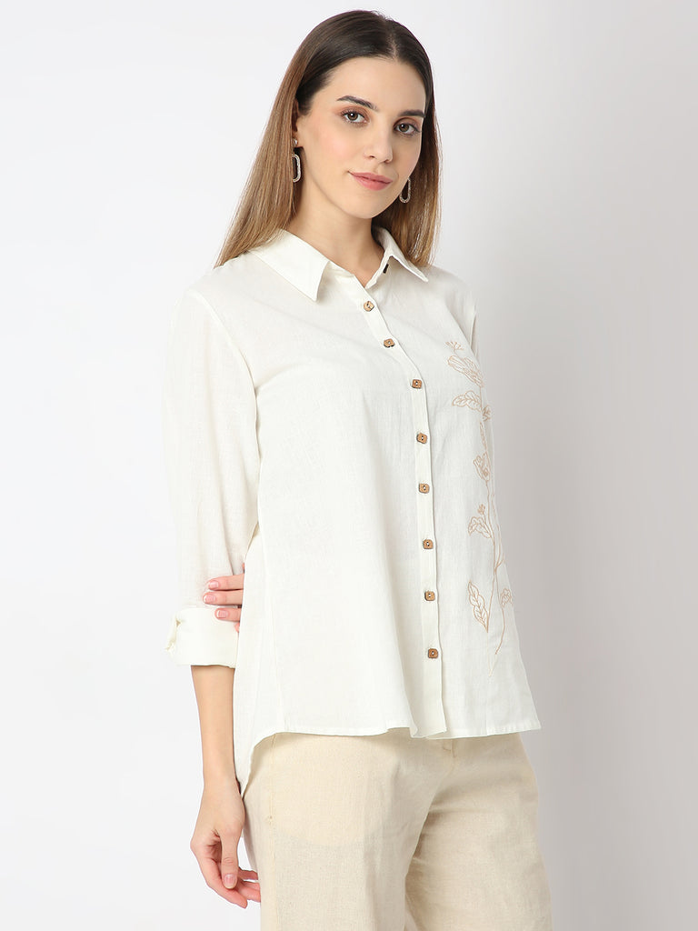 Regular Fit Solid A Line Desert Dunes Three-Fourth Sleeve Shirt