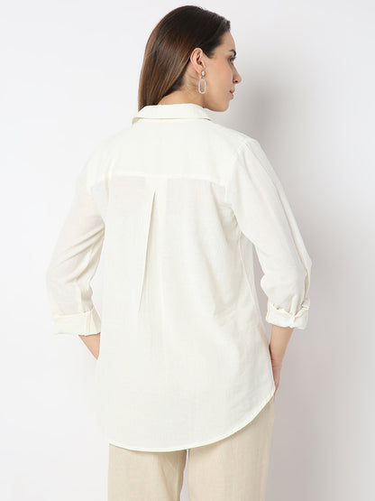 Regular Fit Solid A Line Desert Dunes Three-Fourth Sleeve Shirt