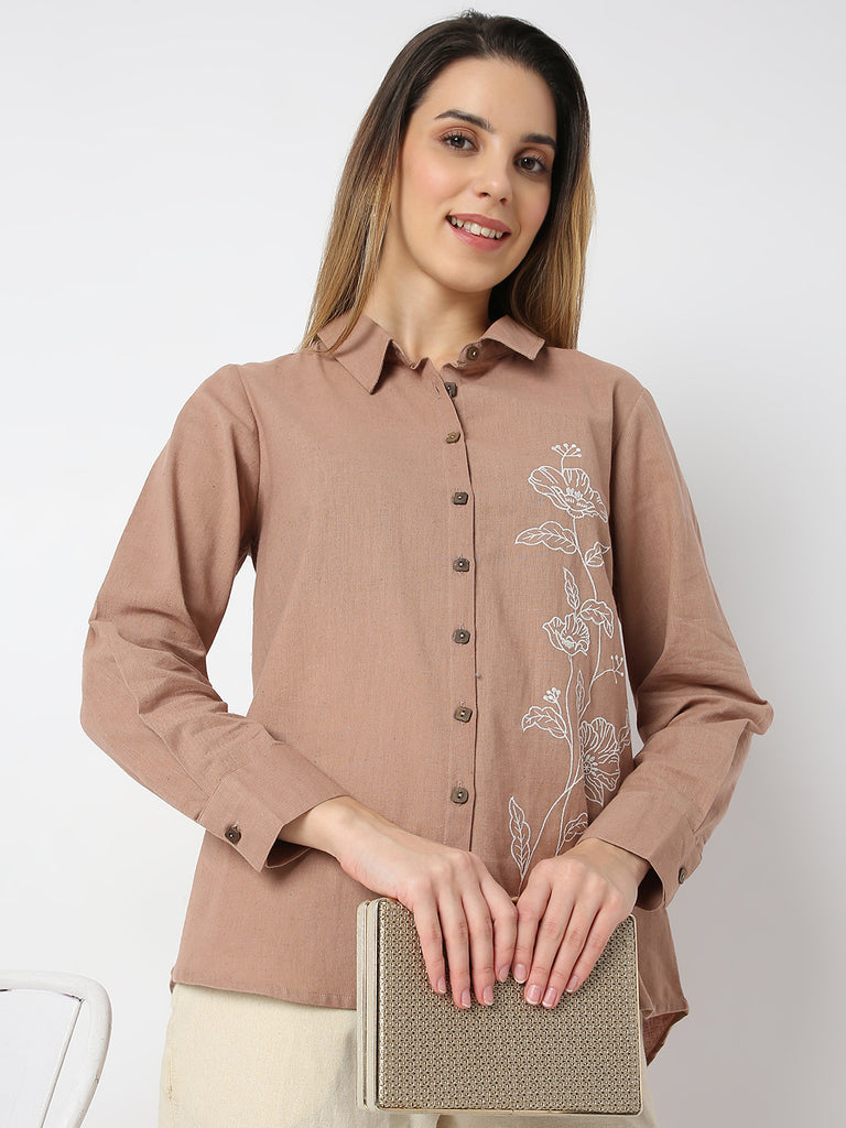 Regular Fit Embroidered Desert Dunes Three-Fourth Sleeve Shirt