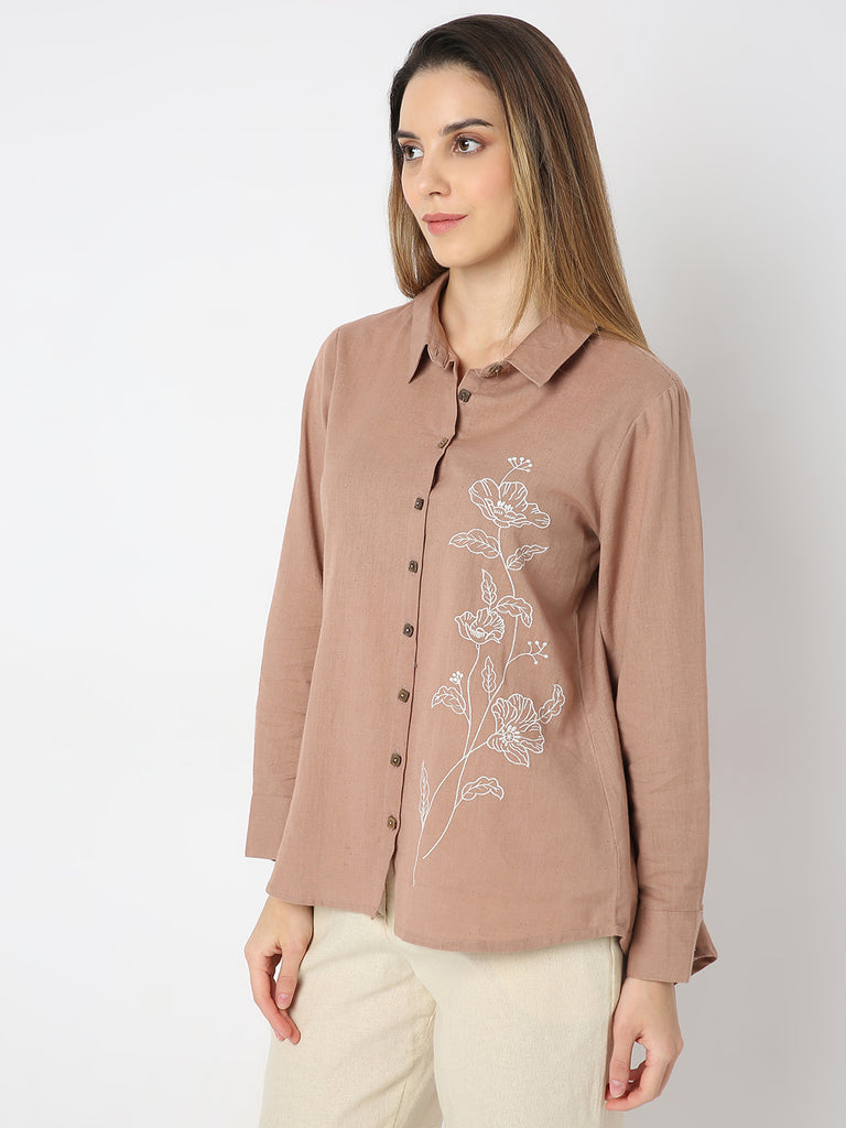 Regular Fit Embroidered Desert Dunes Three-Fourth Sleeve Shirt